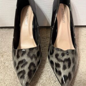 Olivia Miller Black and Gray Leopard Heels